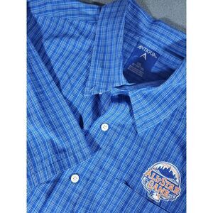 Antigua All Star Game 2013 Mens Button Down Shirt S/s Plaid Blue 2xl